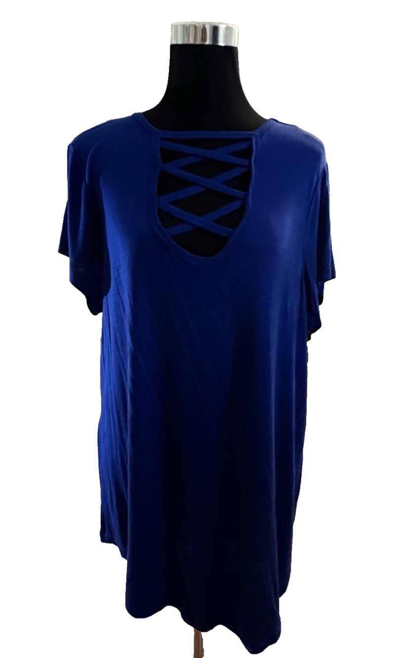 Splash Women Blue Short Sleeve Top Criss Cross Front Size 2X